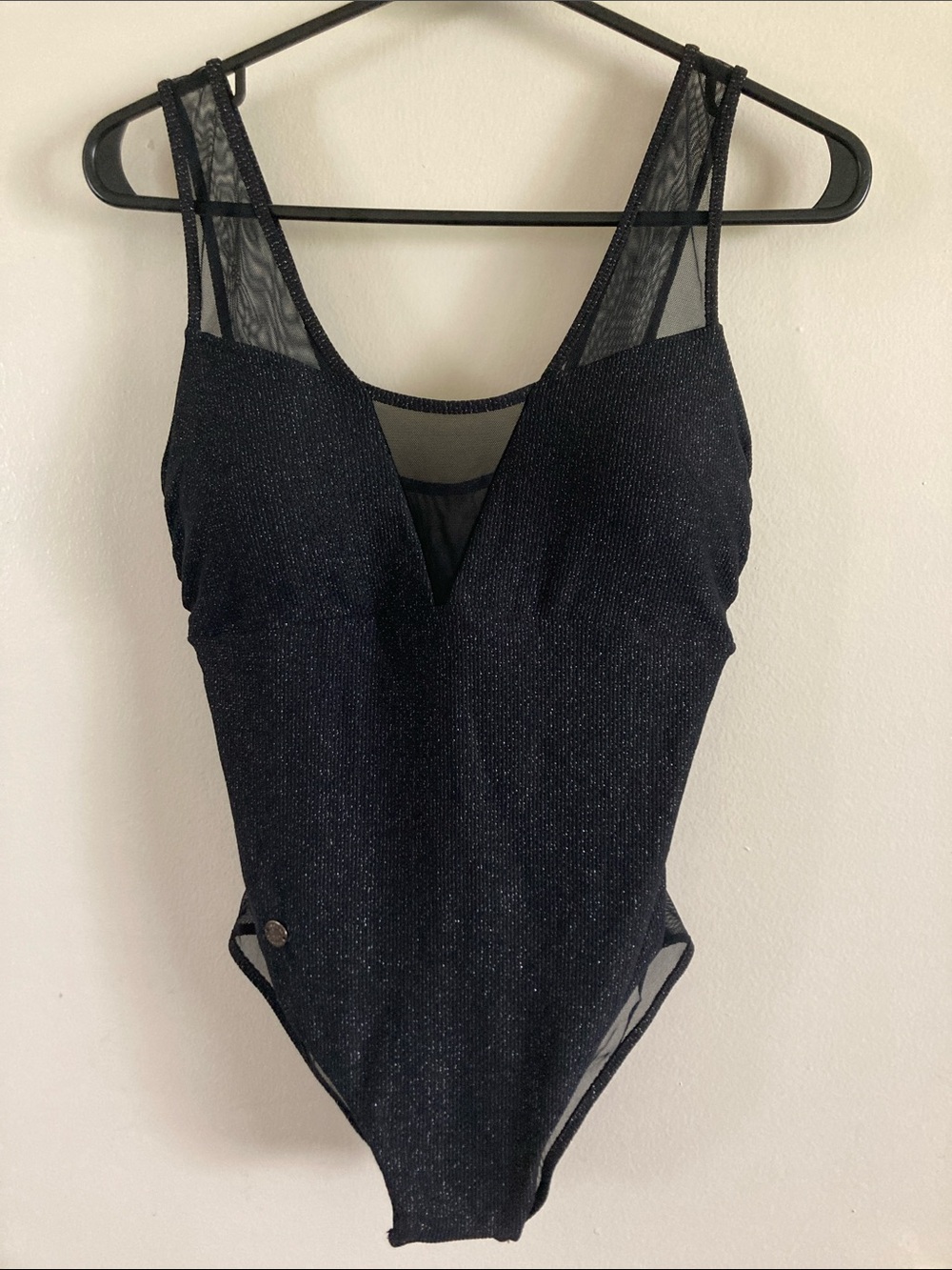 Black Shimmer Mesh Inset One-Piece Swimsuit